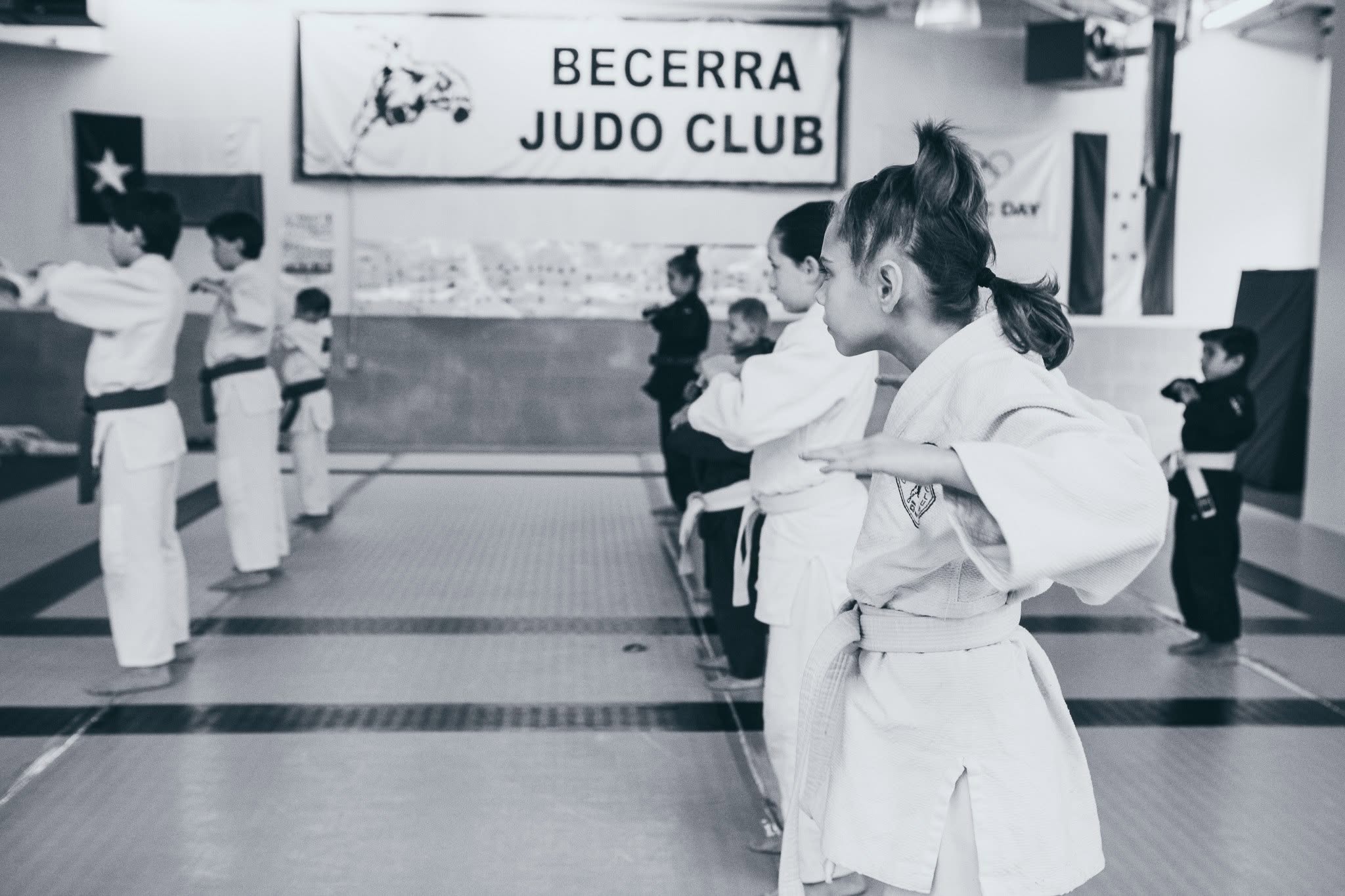 Young Becerra Judo students lined up during class
